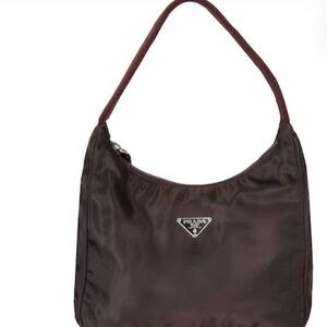 Prada Dark Brown Nylon Shoulder Bag with Triangular Logo